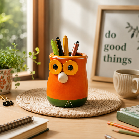 Blinky Owl | Handcrafted Channapatna Wooden Pen Holder