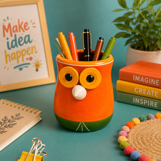 Blinky Owl | Handcrafted Channapatna Wooden Pen Holder