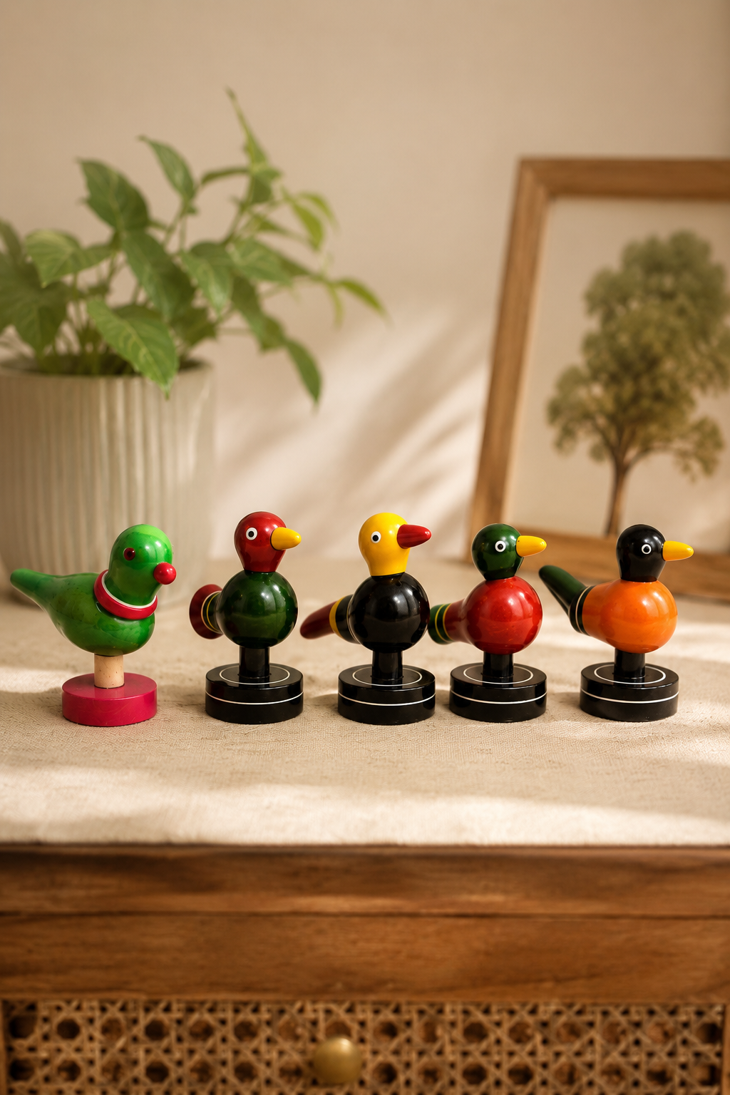 Peeku Birds (Set of 5)| Handcrafted Channapatna Wooden Showpiece