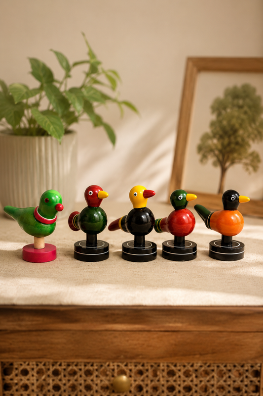 Peeku Birds (Set of 5)| Handcrafted Channapatna Wooden Showpiece